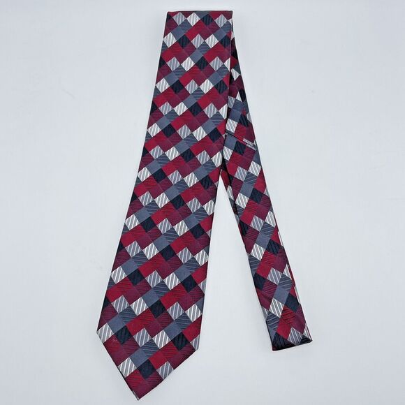 Geoffrey Beene Tile Diamond Pattern Men's 100% Silk Necktie Multi Color Handmade - Picture 2 of 16